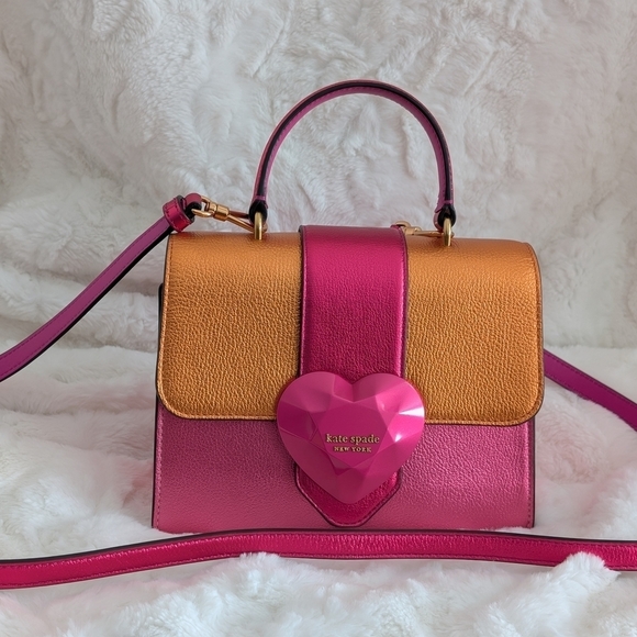 Kate Spade RARE Bijou Bag Pink & Orange Crossbody Top Handle Bag EUC - Picture 11 of 13